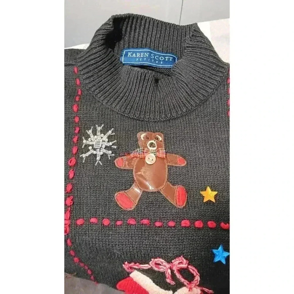 Karen Scott PL Black Christmas Collage Patchwork Christmas Sweater - Picture 8 of 8